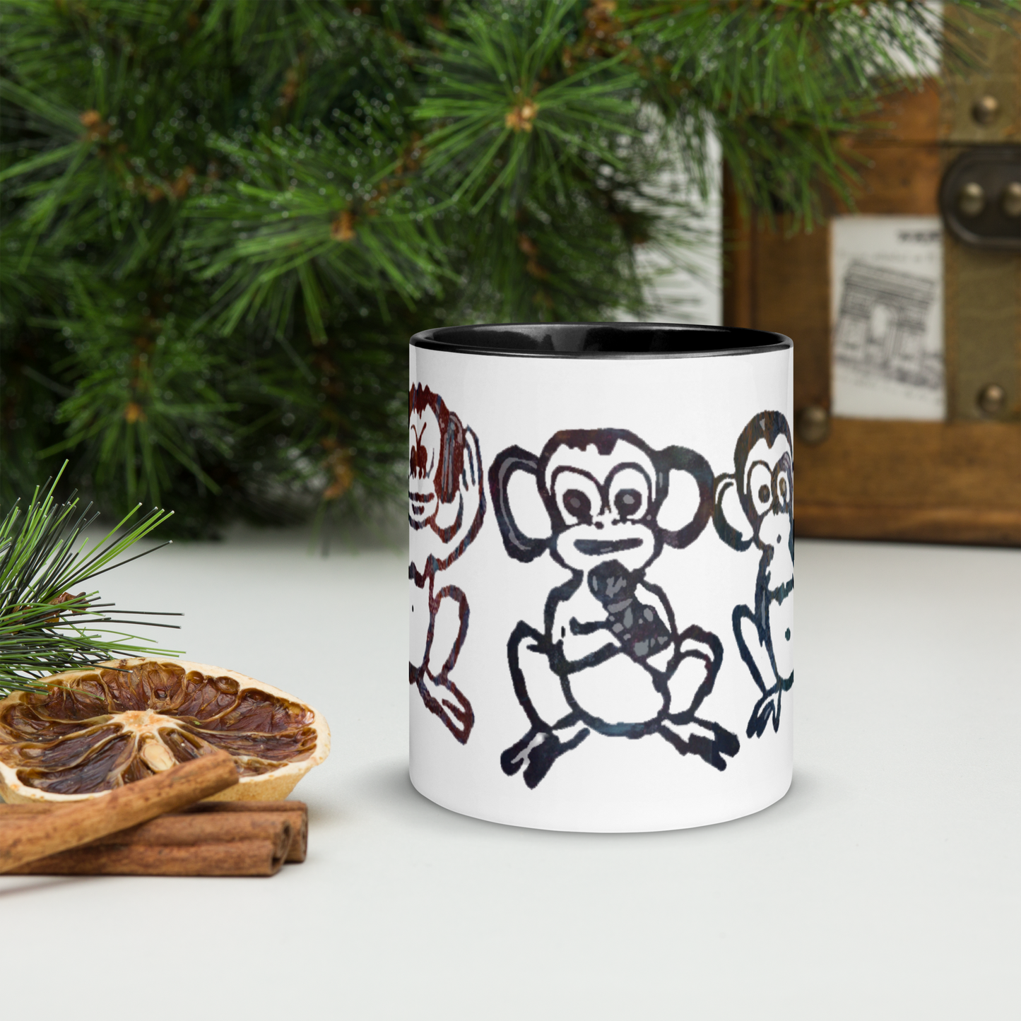 Three Monkey Mug with Color Inside