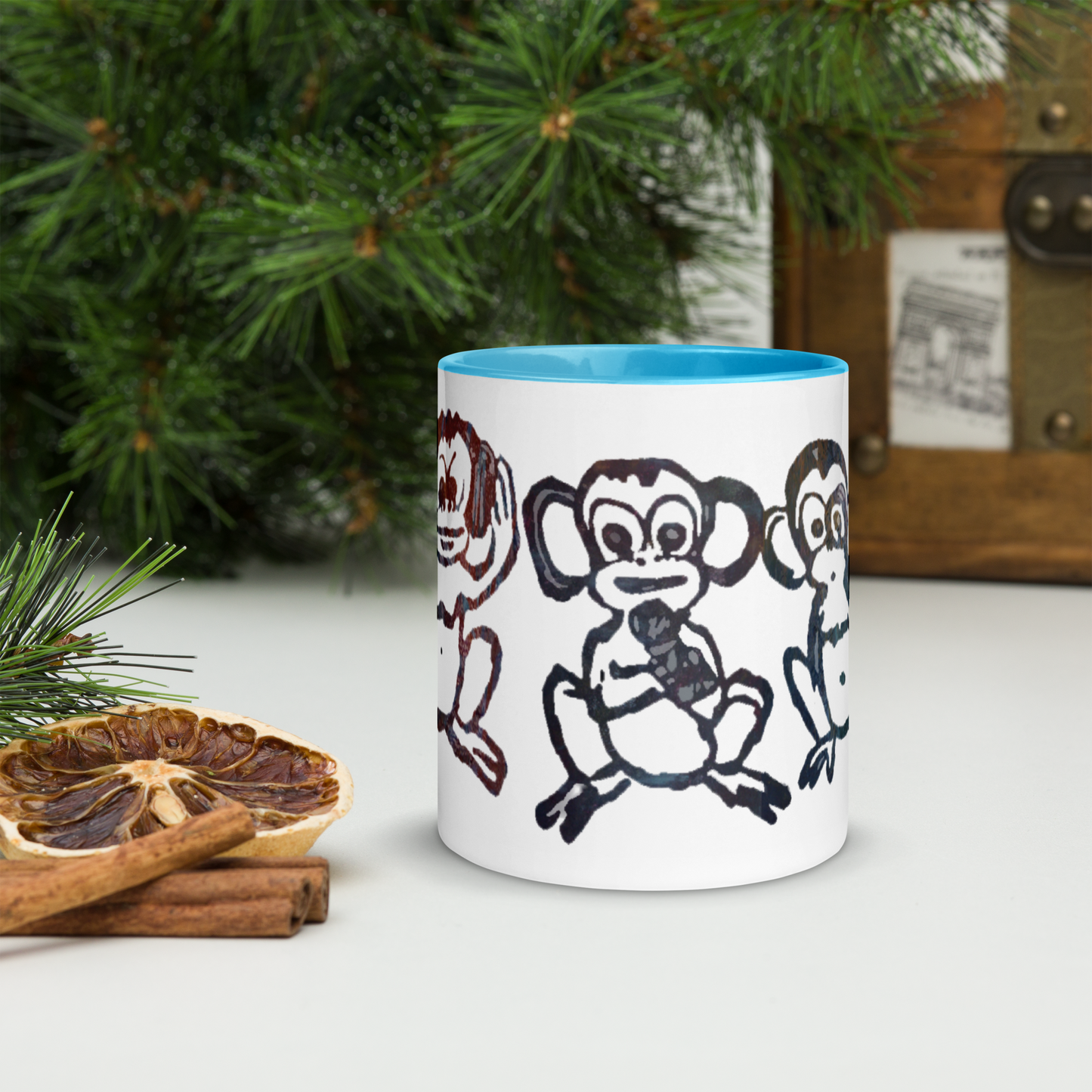 Three Monkey Mug with Color Inside