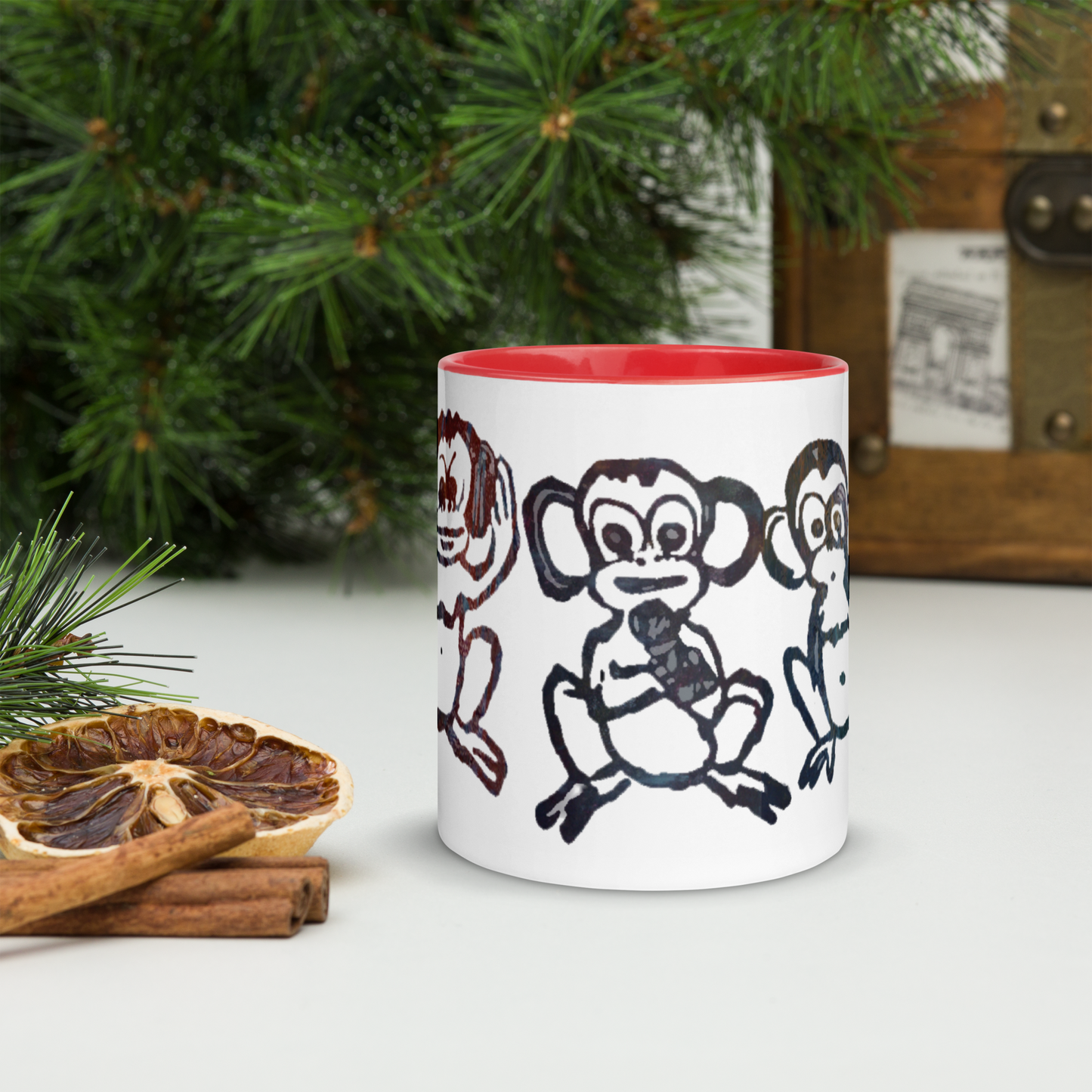 Three Monkey Mug with Color Inside