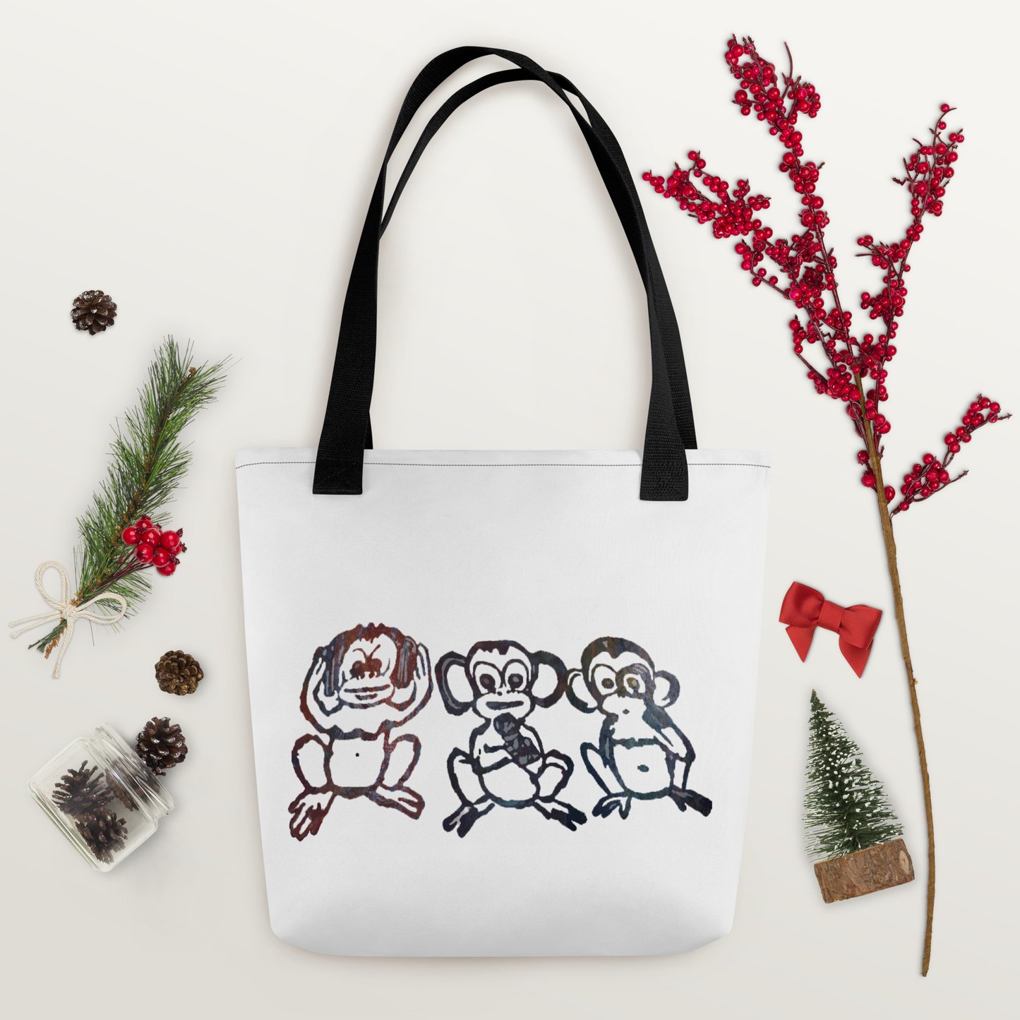 Three Monkey Tote Bag