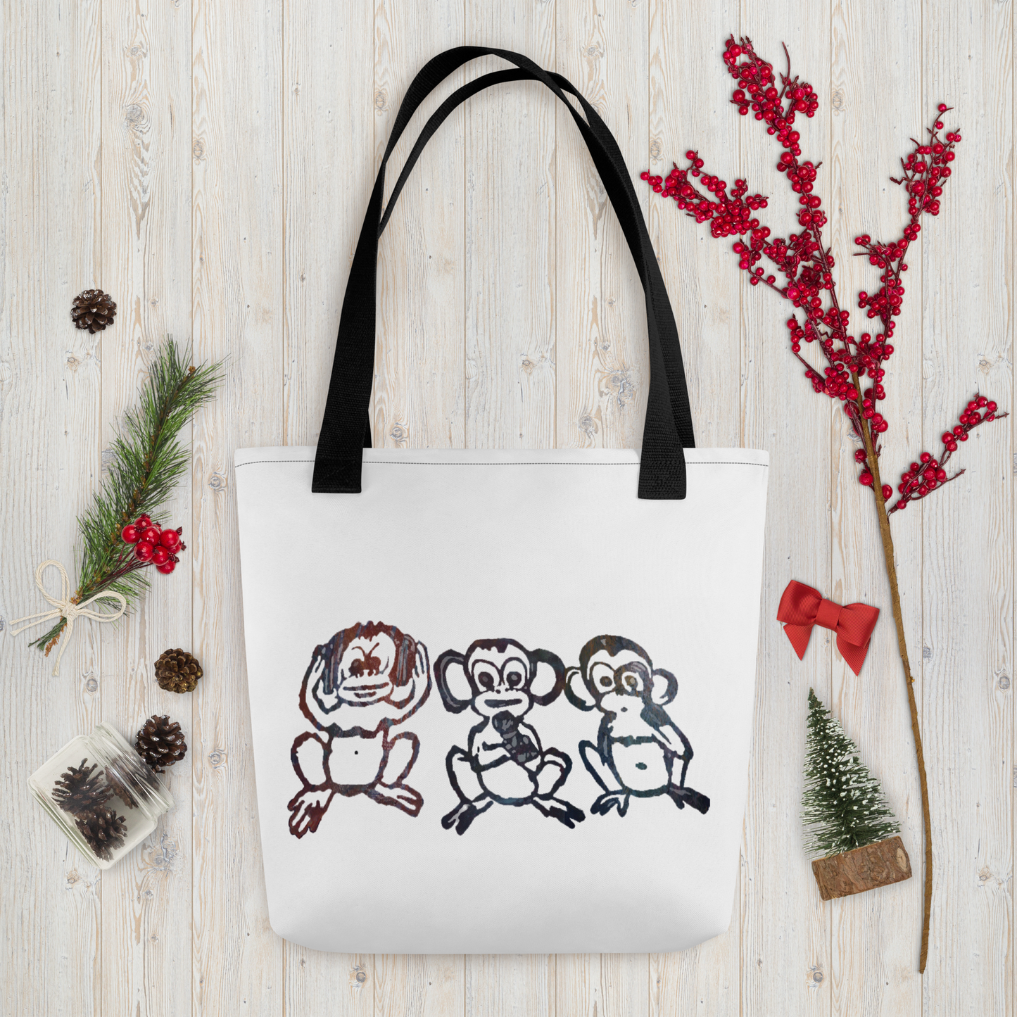 Three Monkey Tote Bag