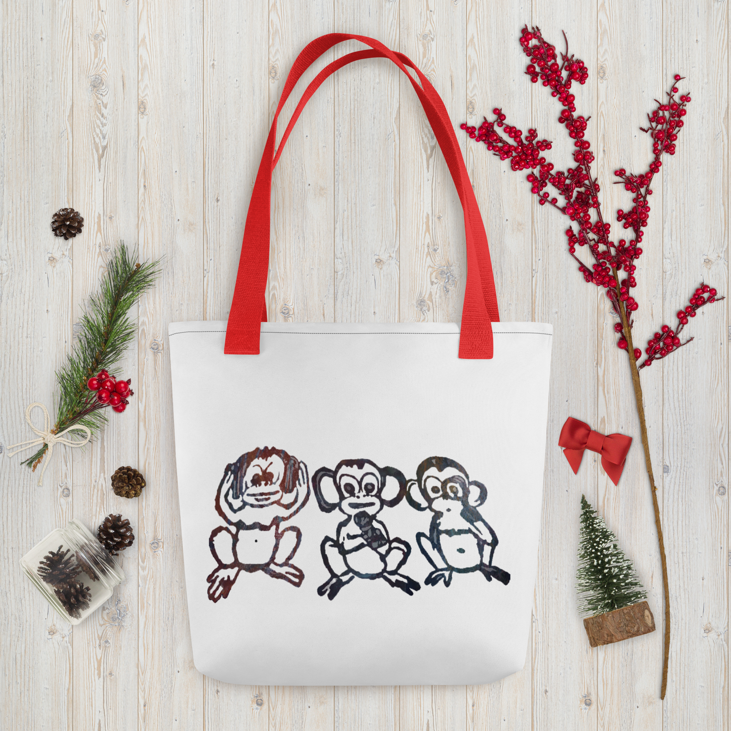 Three Monkey Tote Bag