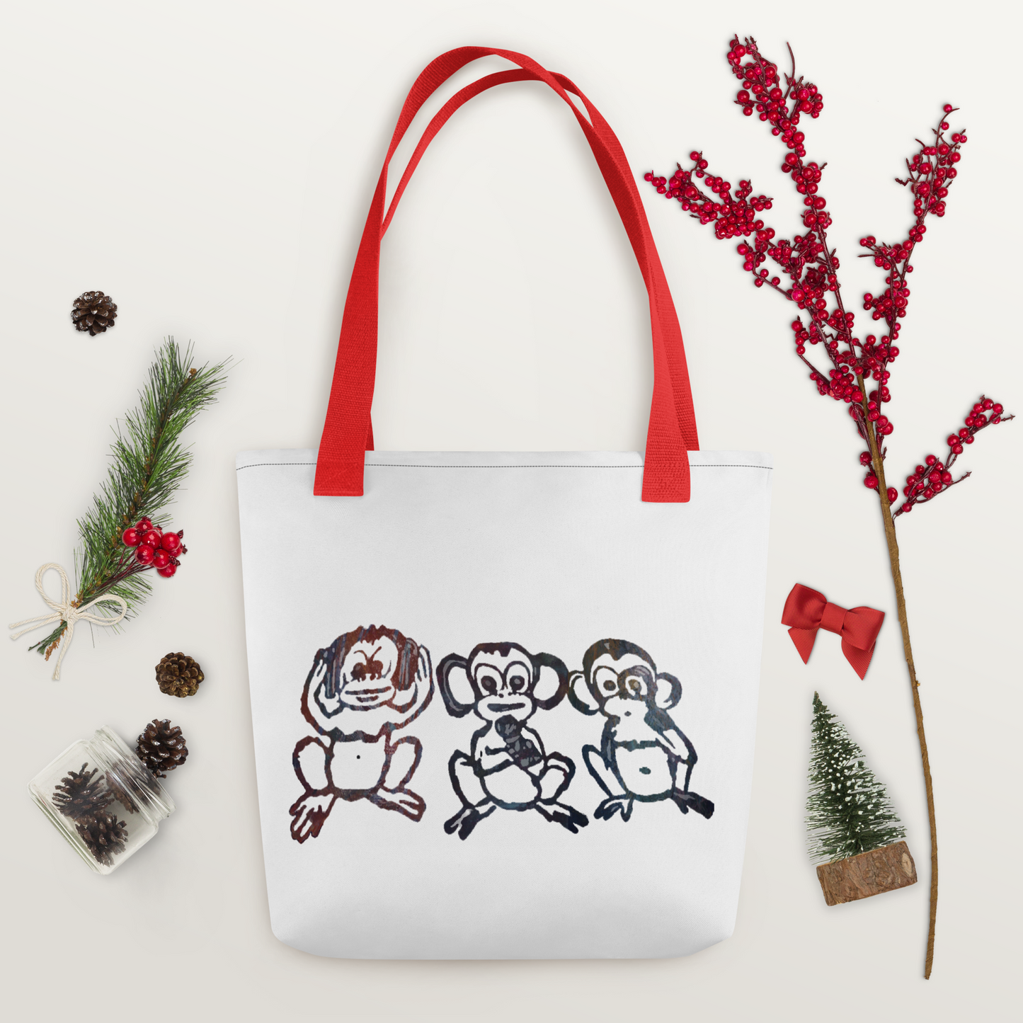 Three Monkey Tote Bag