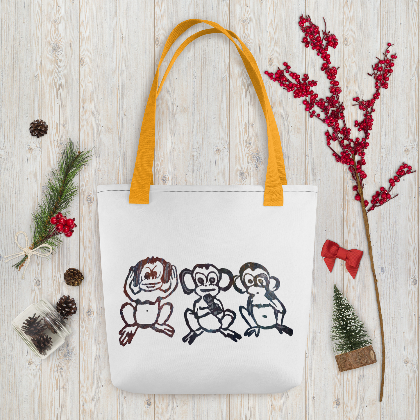 Three Monkey Tote Bag