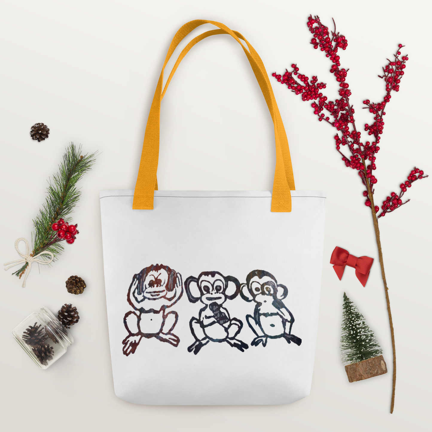 Three Monkey Tote Bag